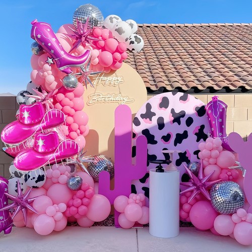 "4&times;botas Sombrero Globo Vaquero Vaquera Fiesta Decoraci&oacute;n rosa ". image number null