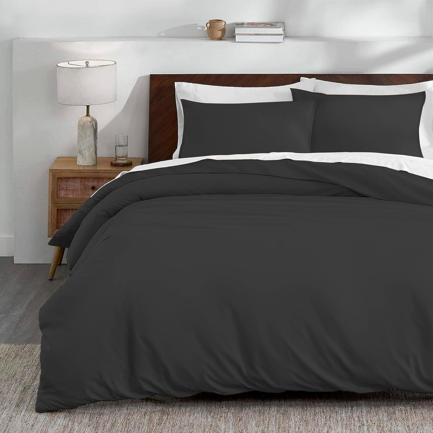 Juego de Funda Duvet para Edredon Queen con Cierre de Botones y 2 Fundas de Almohada, Blanco, Bluelander image number null
