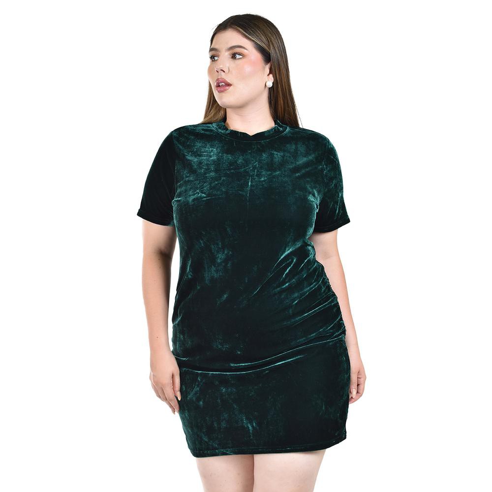 Vestido corto de terciopelo Roman Fashion /Tallas Extras 0046 (Verde botella) image number null