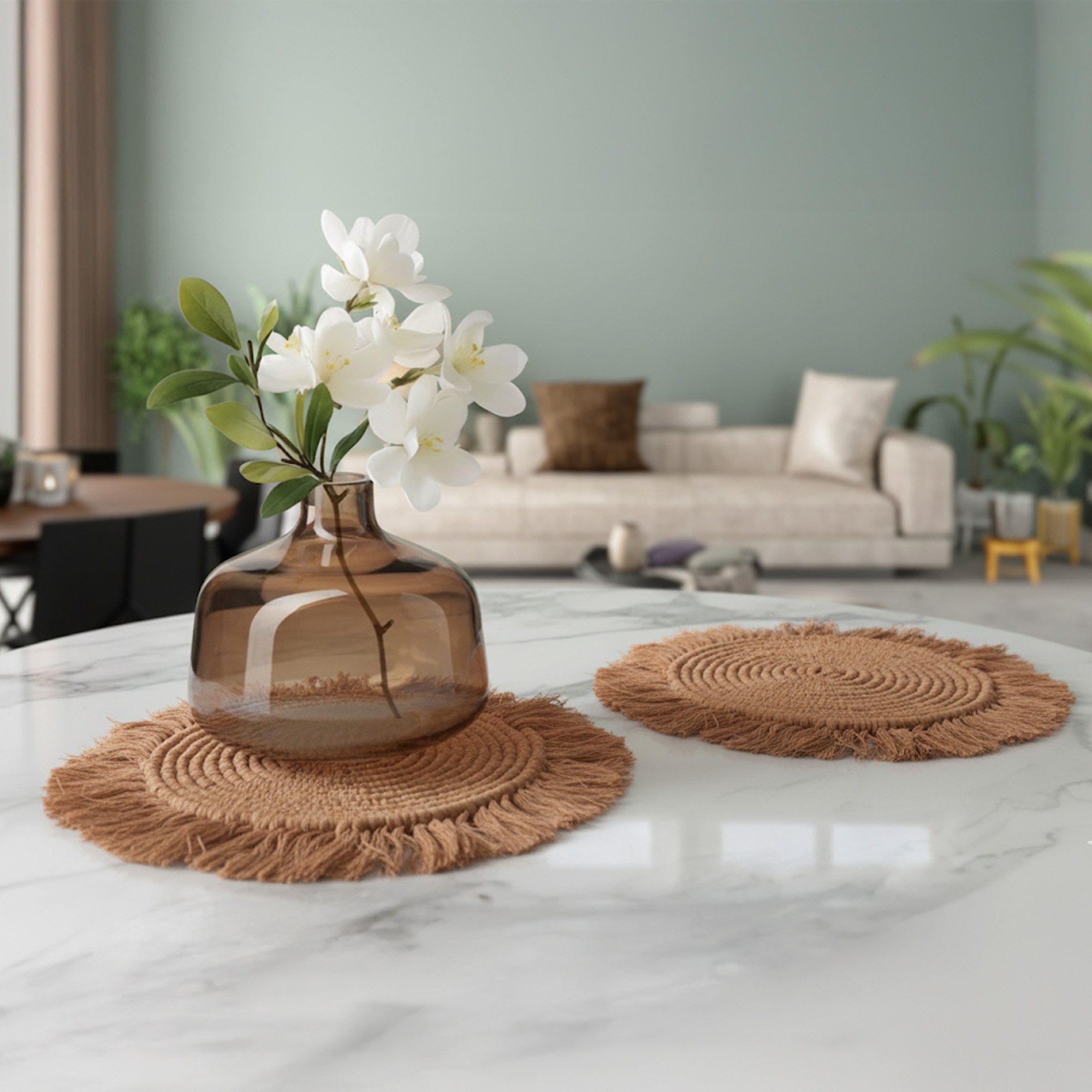 Ilios Innova | Paquete de 4 manteles estilo boho macram&eacute;, decorativos para m&uacute;ltiples espacios, 25 y 35 cm de di&aacute;metro. image number null