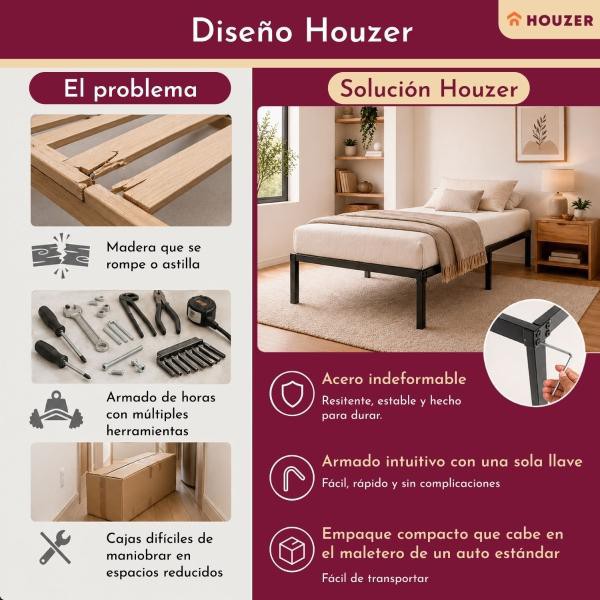 Base Cama Individual Plegable Acero Resistente 300kg Hogar Negro Houzer image number null
