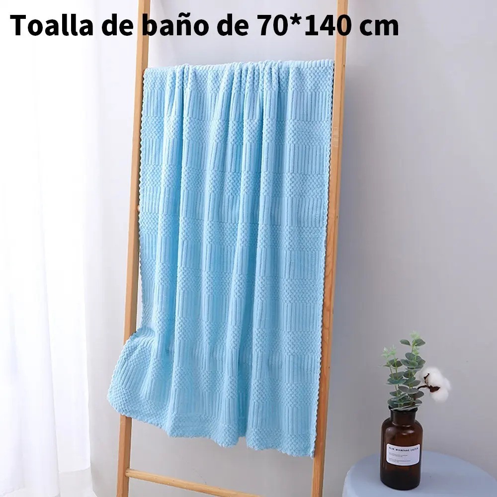 "4 Pzs Juego Toalla Ba&ntilde;o,lana Coral Suave De Alta Densidad Azul Oscuro y Rosa profundo " image number null