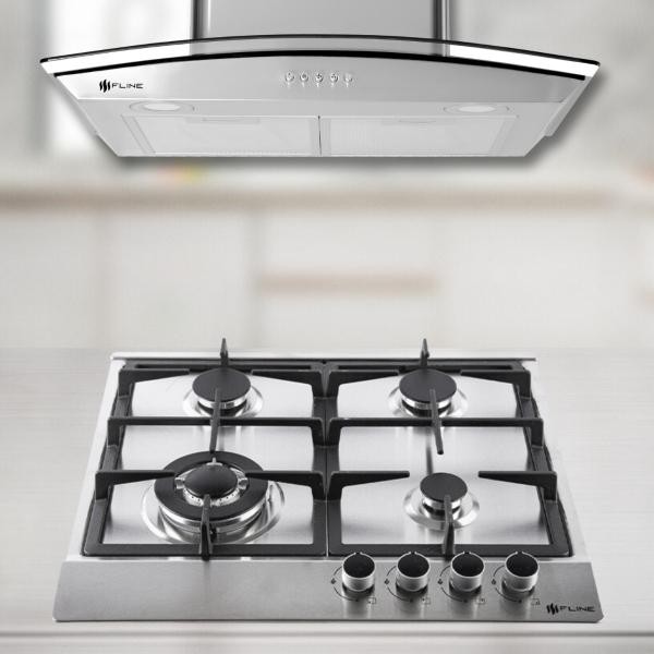 FLINE Combo parrilla de gas y campana extractora 60 cm Pared Botones grisLU4BE60 image number null
