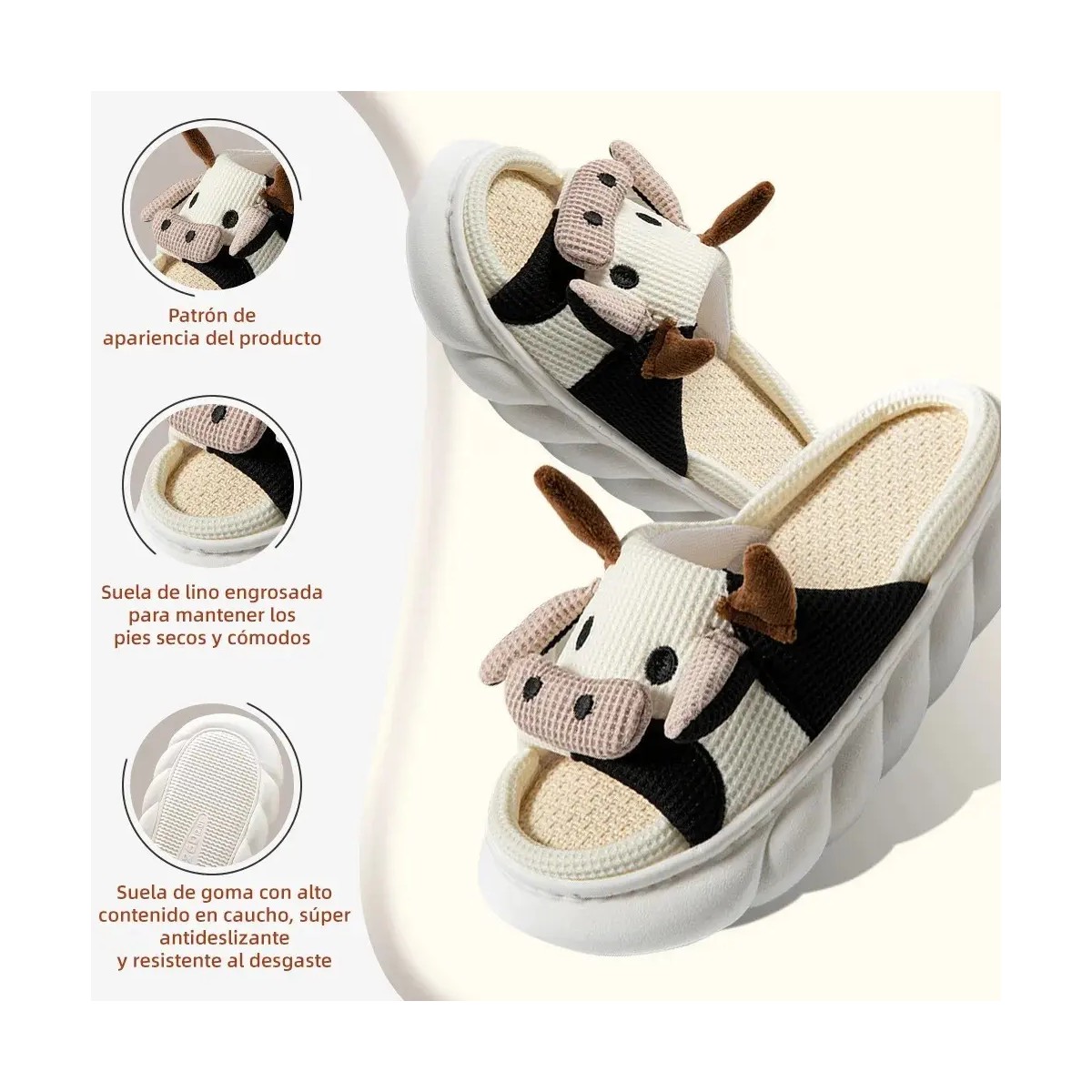 Pantuflas De Vaca Para Suaves C&oacute;modas Lino Color Blanco Talla : 25 image number null