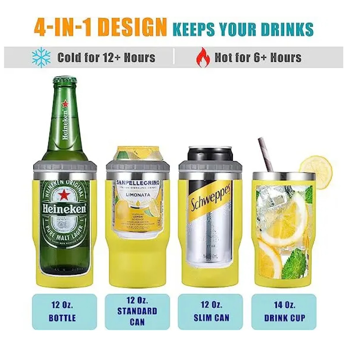 Portalatas De Cerveza 14oz Acero Inoxidable Vaso T&eacute;rmico Amarillo image number null