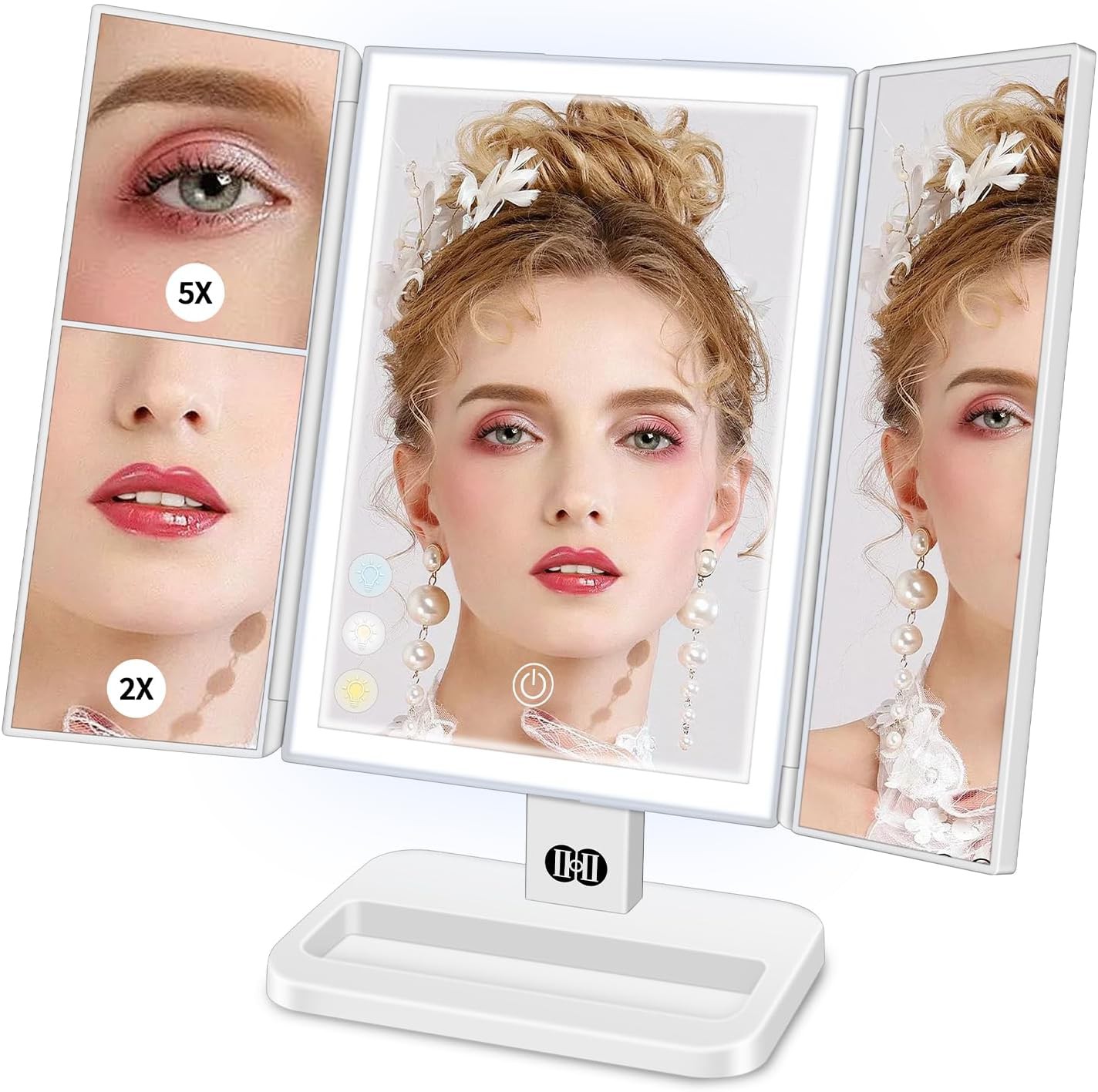 Espejo con Luz Led para Maquillaje Espejo con Aumento 1X 2X 5X Espejo de Tocador, Plegable, Control T&aacute;ctil, Ajustable image number null