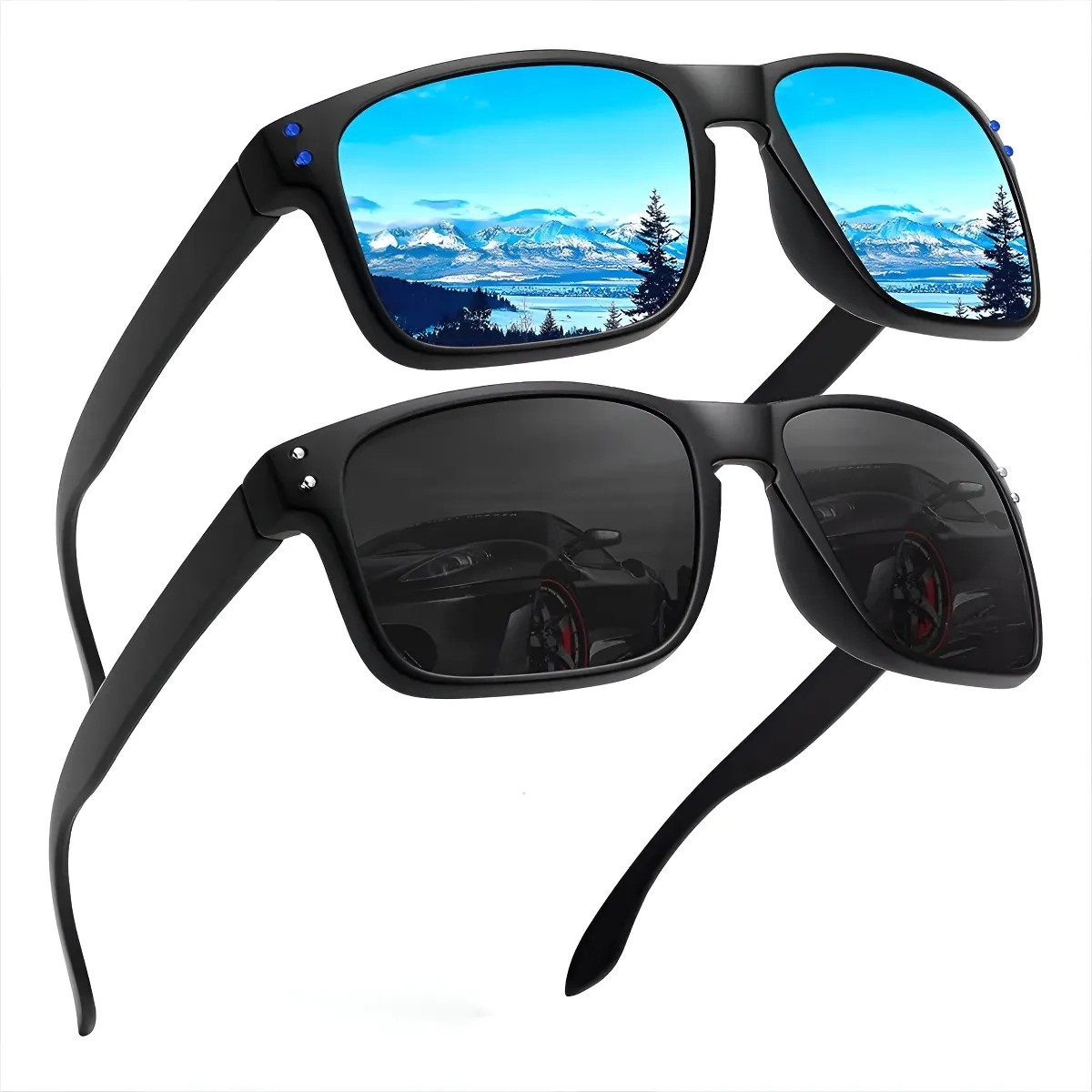 2 Piezas Gafas De Sol Polarizados Para Hombre Protecci&oacute;n Uv Color Negro Color De La Lente Blue/black image number null