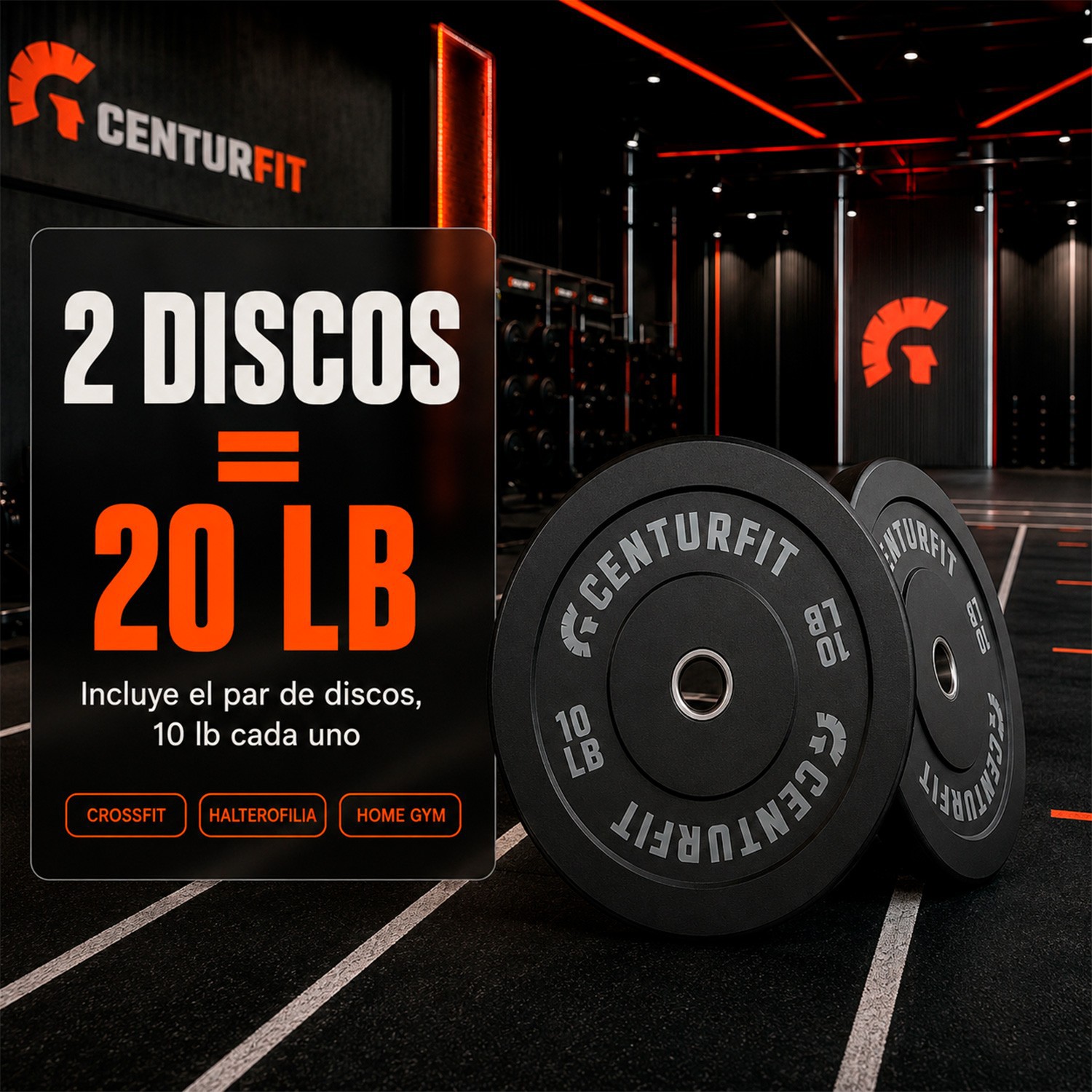 Par Disco Bumper Olimpico Libras Centro Acerocaucho Crossfit Gris Centurfit image number null