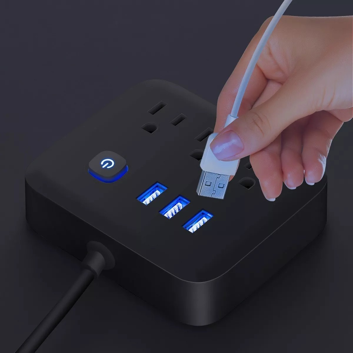 Regleta Multicontactos Extensi&oacute;n De 3 Puertos Usb Y 3 Tomas Negro image number null