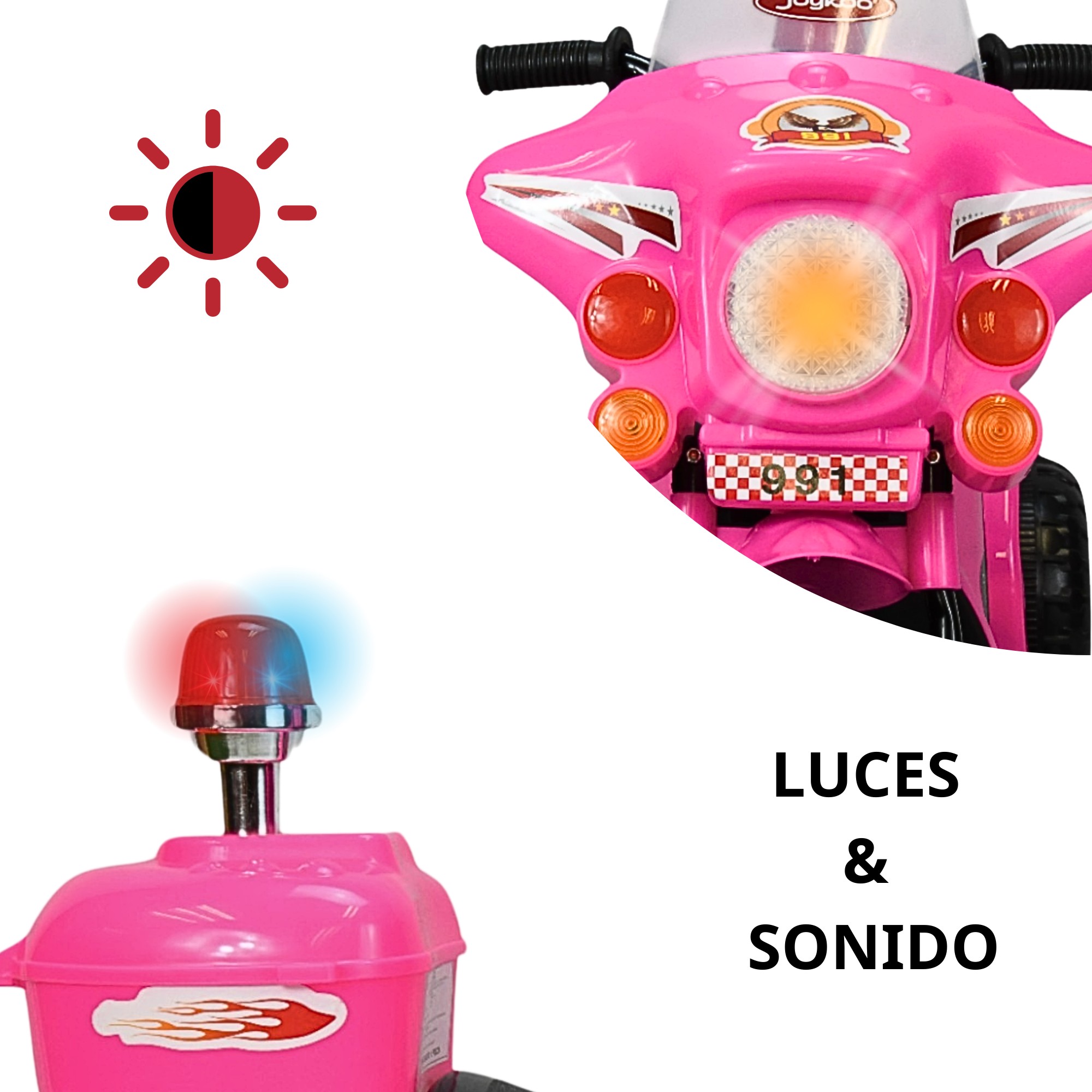 Moto Montable El&eacute;ctrica para Ni&ntilde;os Luces y Sonido Bateria 6v - Rosa image number null