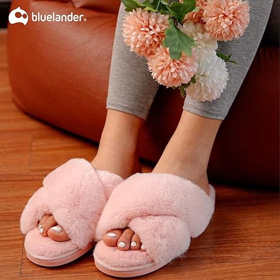 Pantufla Cruzada para Mujer, de Peluche color Rosa Bluelander image number null