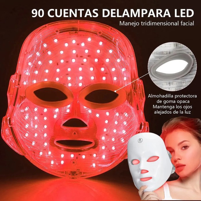Mascarilla Facial LED de Skin Care Recargable para Cuello y Cara, M&aacute;scara de belleza de terapia de fotones LED 7 colores image number null