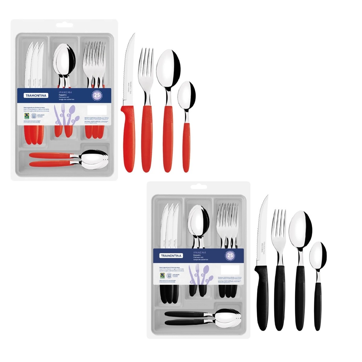 Pack 2 Juego de Cubiertos Tramontina Ipanema 25 piezas Rojo y Negro ENDY image number null