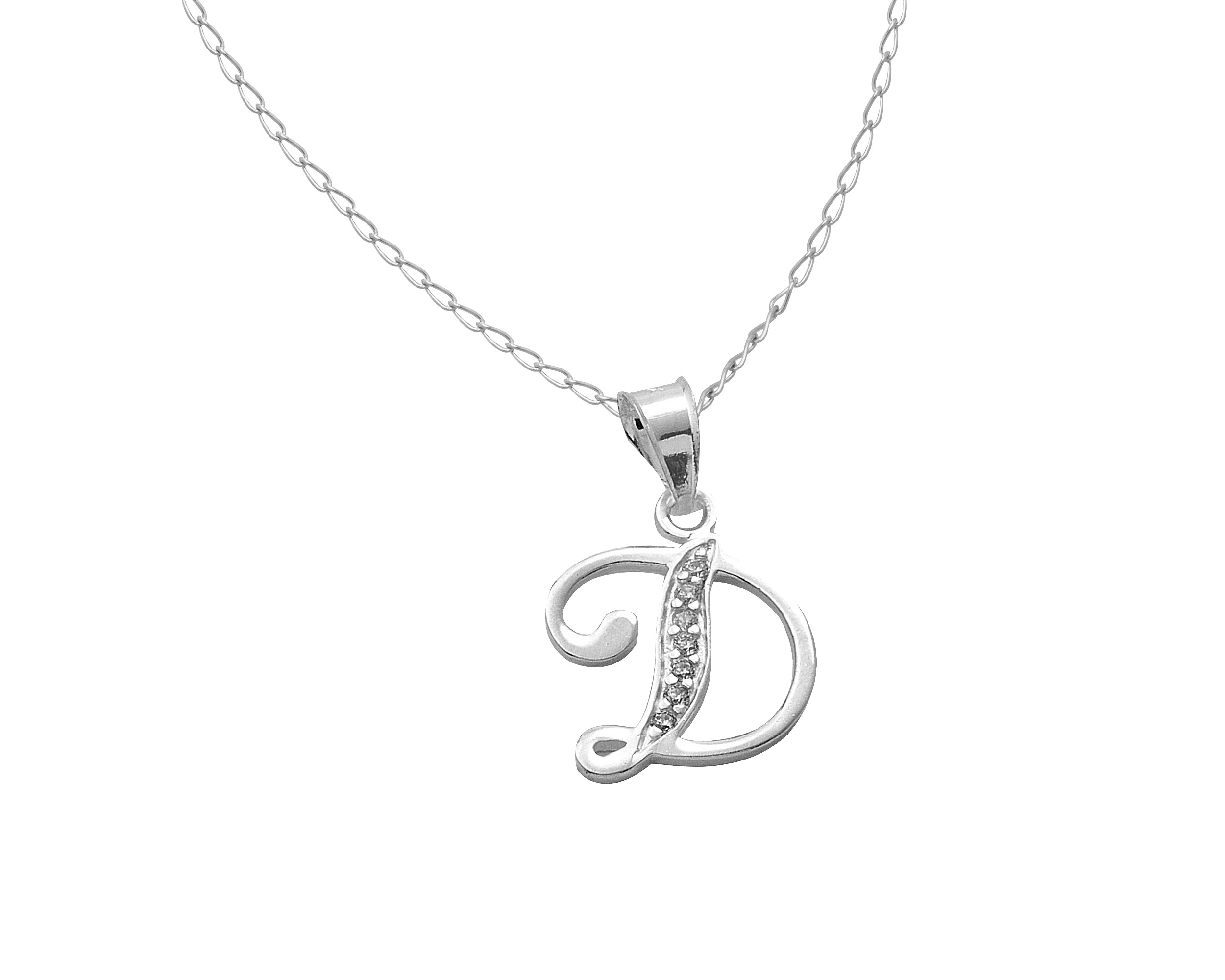 Collar Gargantilla Plata 925 Horoz Letra Inicial Cursiva D 45cm SP1404 image number null