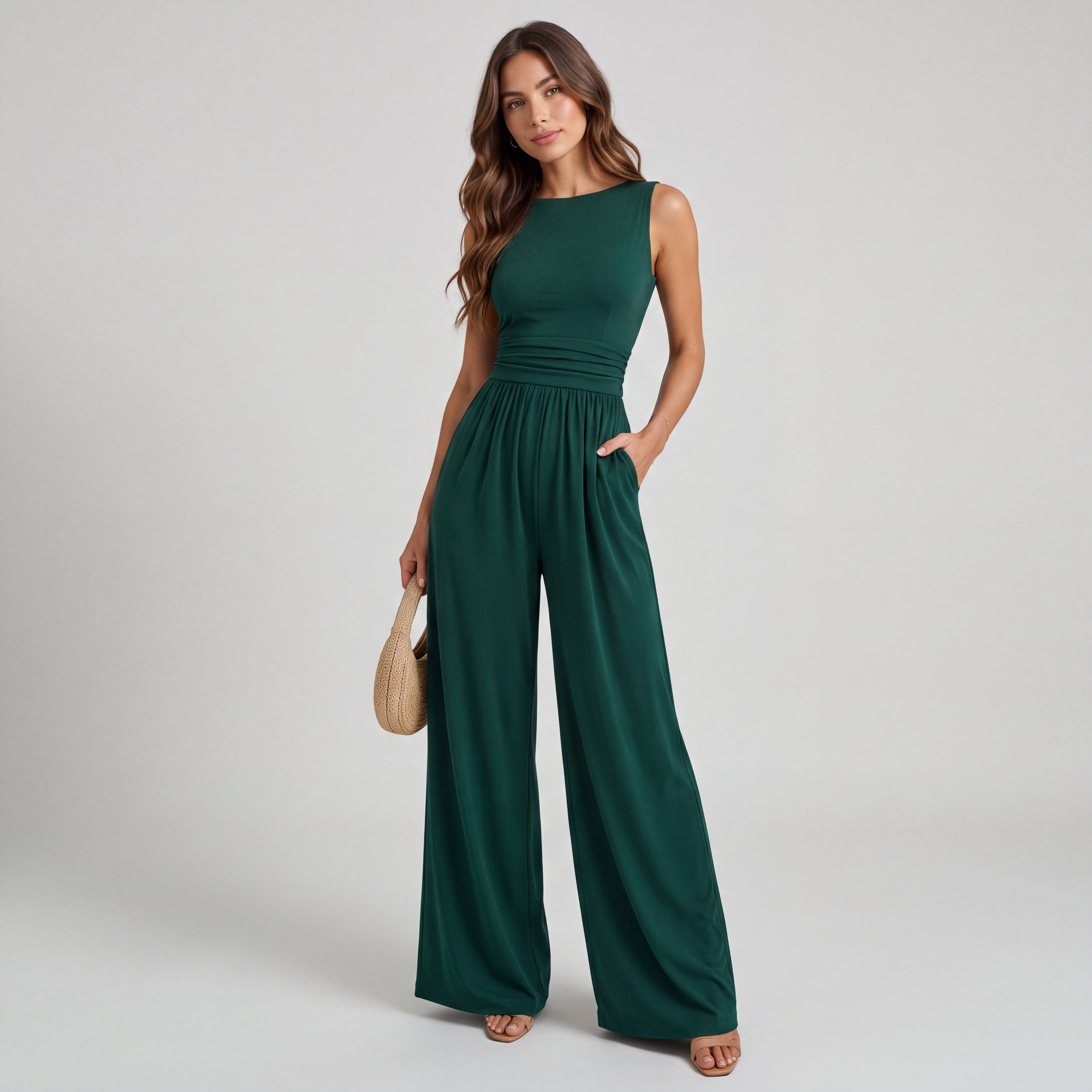 Jumpsuit Xally 26174 escote alto sin mangas cintura marcada bolsillos laterales looks de oficina o eventos especiales image number null