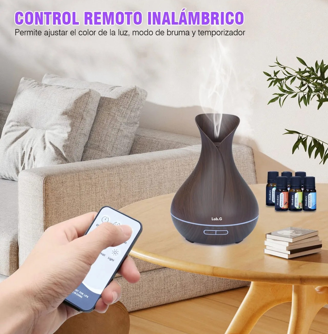 Humidificador Difusor Ultras&oacute;nico 400ml Luces Control Remoto Chocolate oscuro image number null