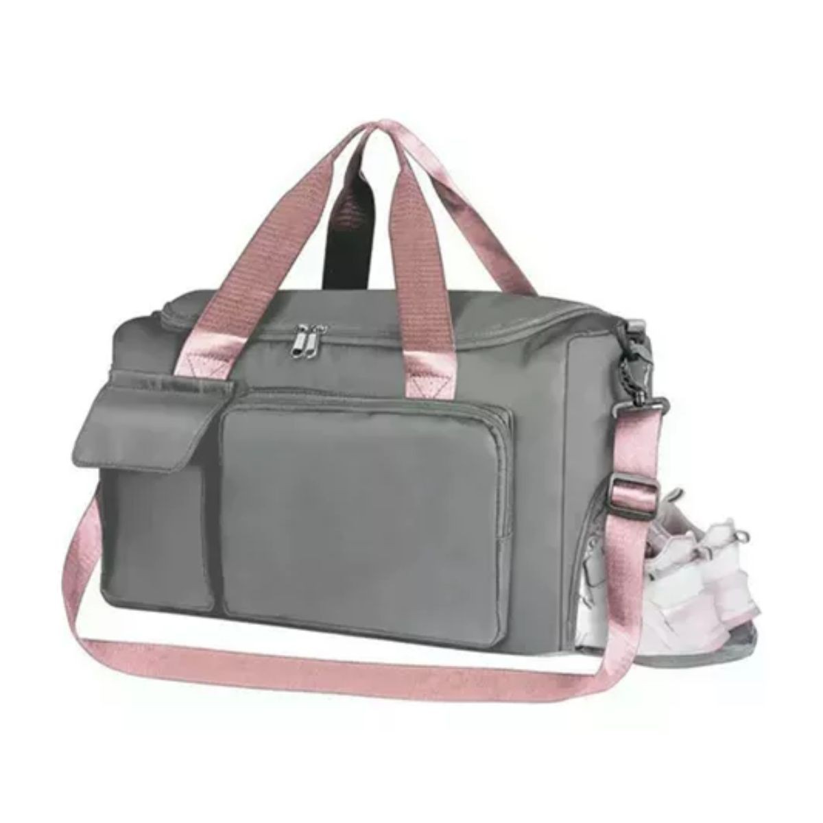 Maleta Gym Deportiva Bolsa Mujer Viaje Mochila Fitness Gris cintas rosa image number null