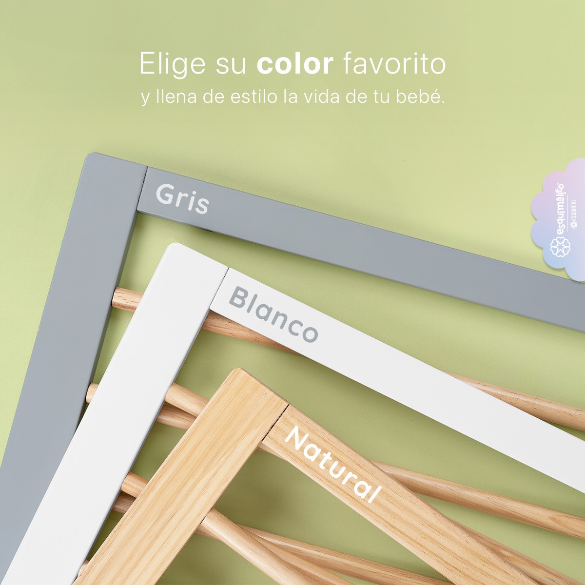 Cuna de Madera Convertible 3 en 1 - Cuna, Cama Montessori y Sill&oacute;n con Altura Ajustable y Barandal (Natural). ESQUIMAL image number null