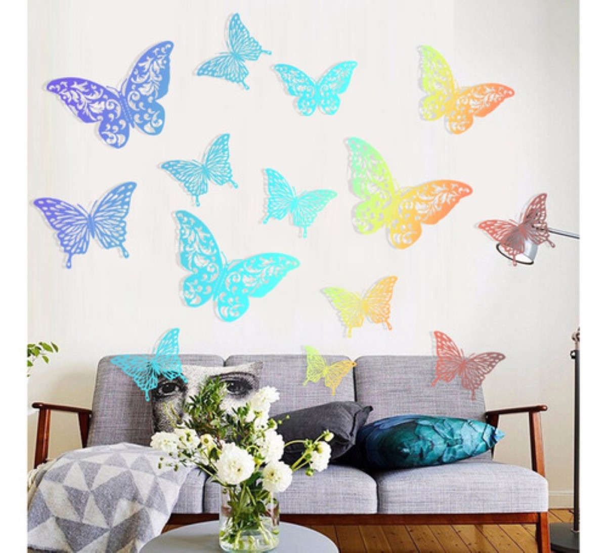"72pcs Mariposas Decorativas, 3d Pared Laser De Color BLANCO ". image number null