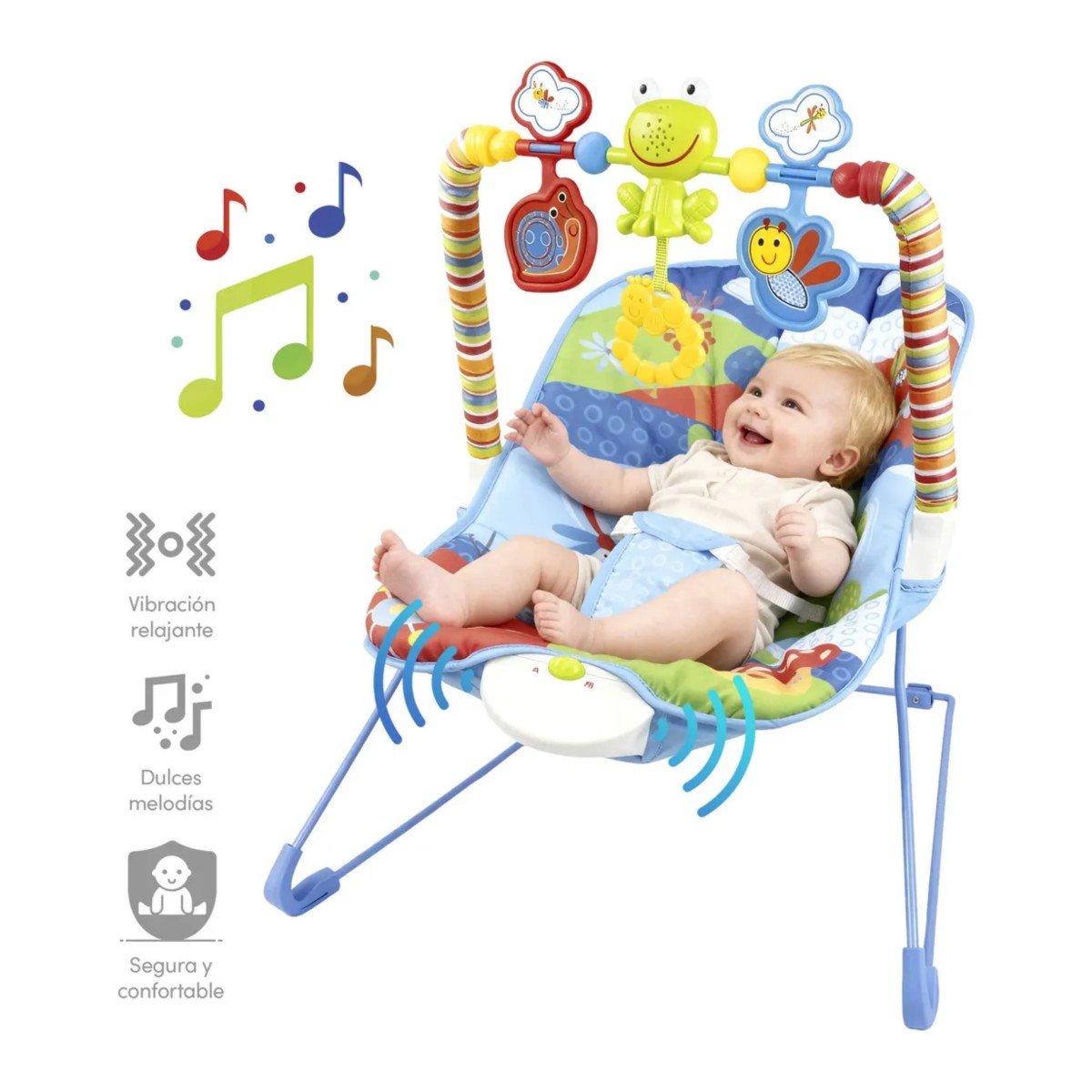 Silla vibradora mecedora de bebe musical con juegos color azul image number null