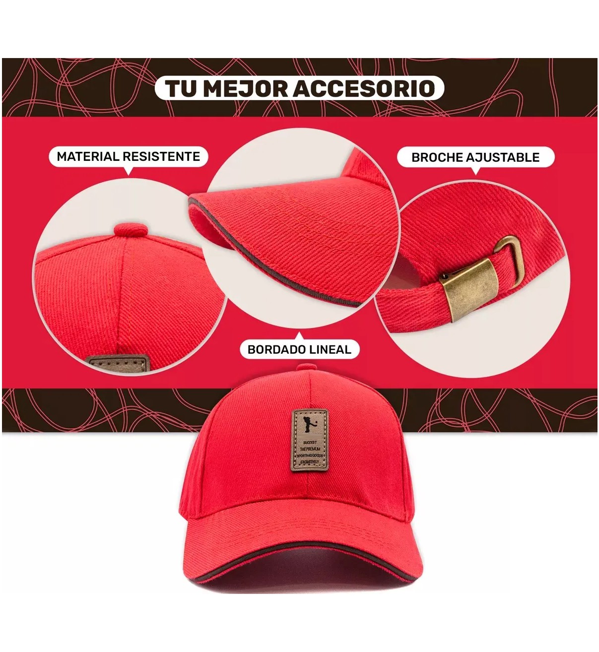 Gorra De B&eacute;isbol C&oacute;moda Para Deportes Al Aire Libre Malubero Color Rojo image number null