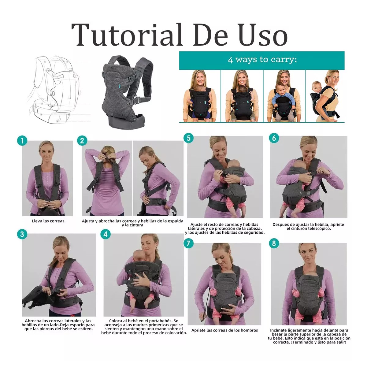 Mochila Cangurera Para Beb&eacute; Ergon&oacute;mica, 4 Formas De Porteo,Gris image number null