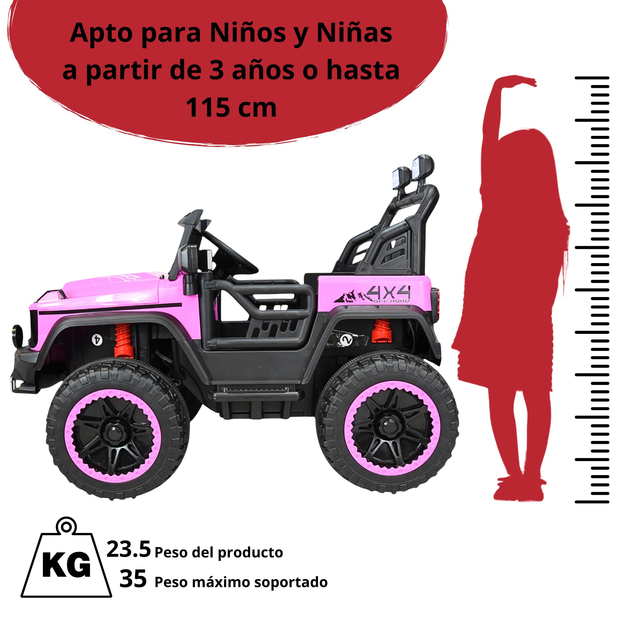 Montable El&eacute;ctrico Camioneta 4x4 para Ni&ntilde;os Control Remoto 12v - Rosa image number null