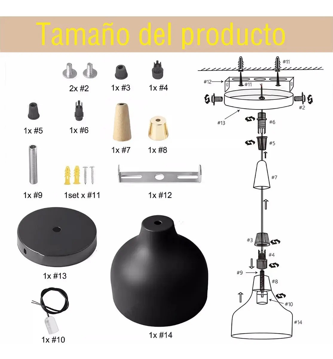 L&aacute;mpara De Techo Colgante Decorativas Moderna Para Hogar negra image number null