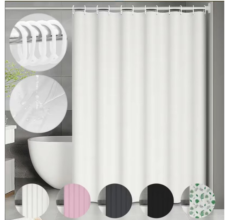 Cortina De Ducha Con Ganchos 180x180cm Impermeable Modelo Blanco image number null