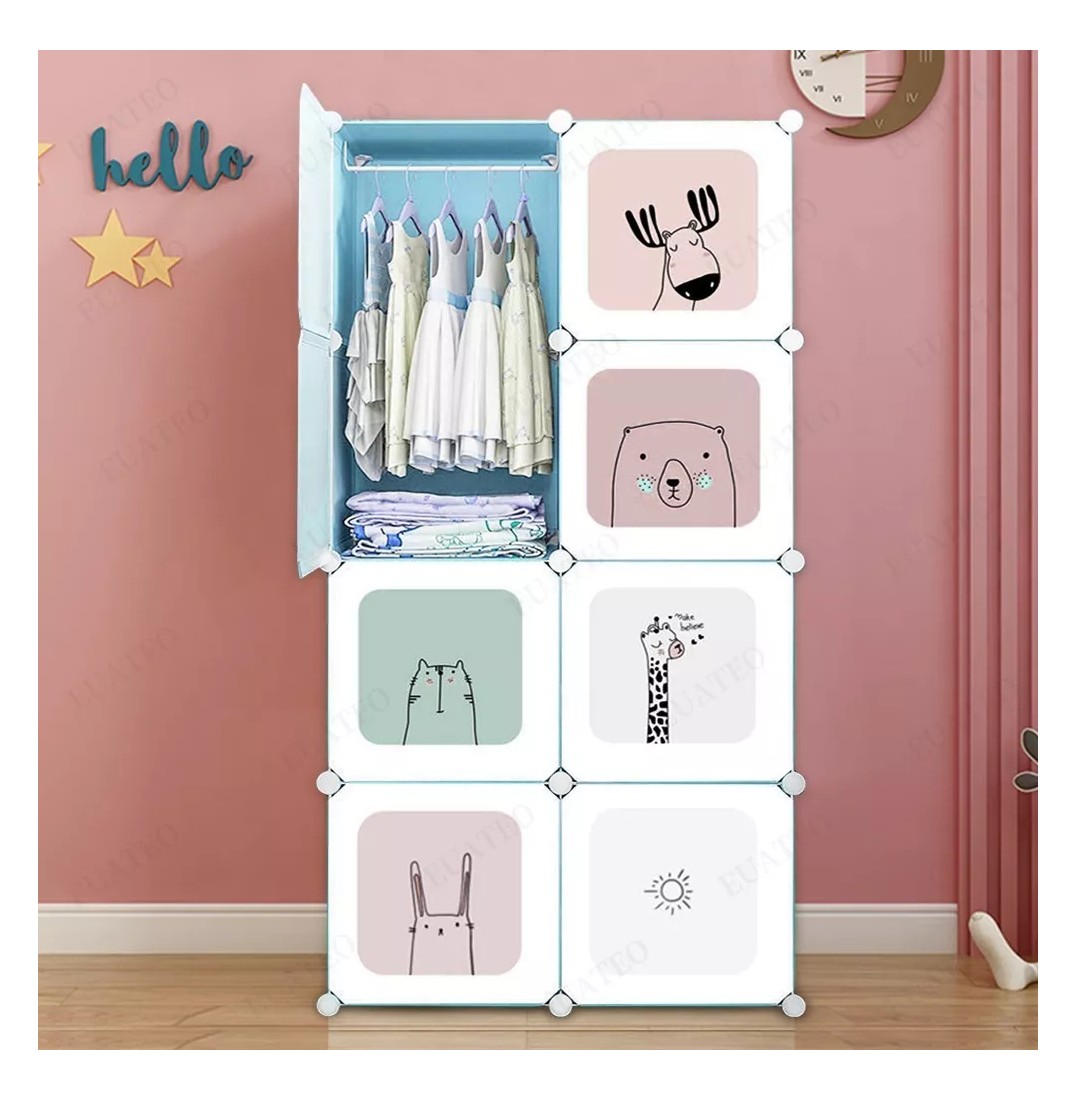 Armario Port&aacute;til Dibujos Para Ni&ntilde;o 8 Puerta Azul image number null