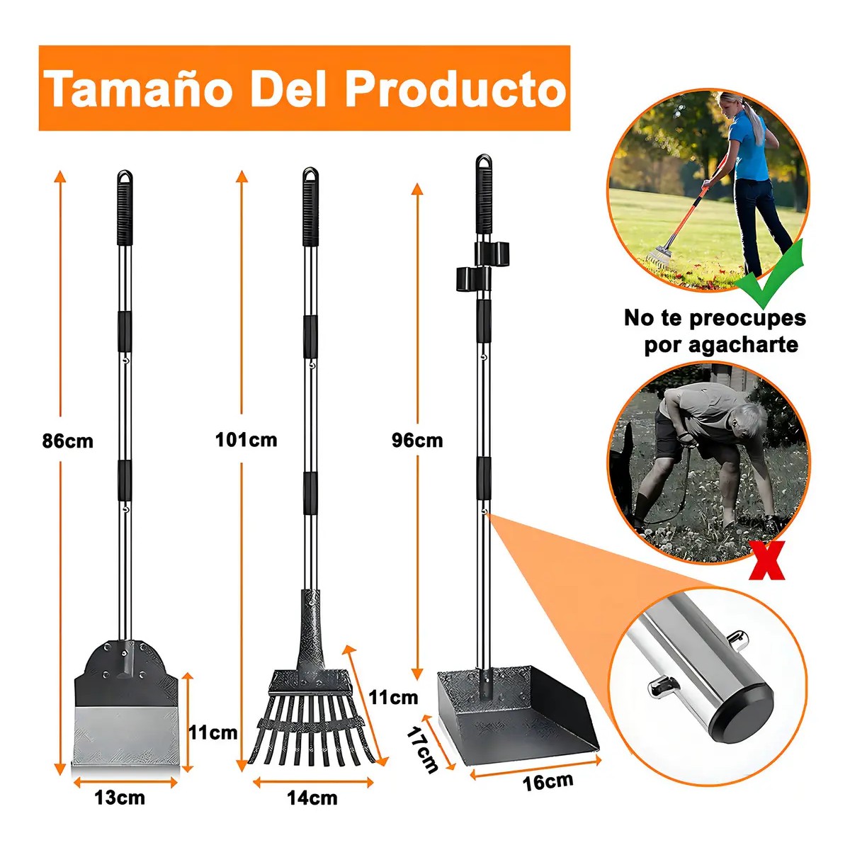 Juego De Recogedor Excrementos Para Perros Pala Rastrillo y Bandeja Plateado image number null