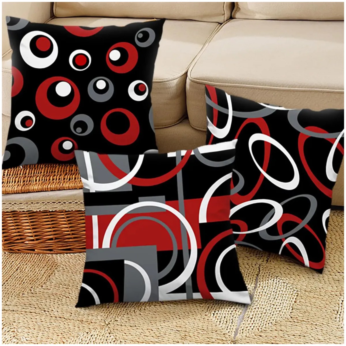 Fundas Para Cojines Lino Decoraci&oacute;n Del Sal&oacute;n 45x45cm 4 piezas Negro y rojo image number null
