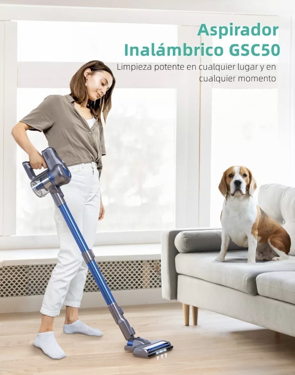 Aspiradora inal&aacute;mbrica 6 in 1 Greenote GSC50 23Kpa 200W gris y azul image number null