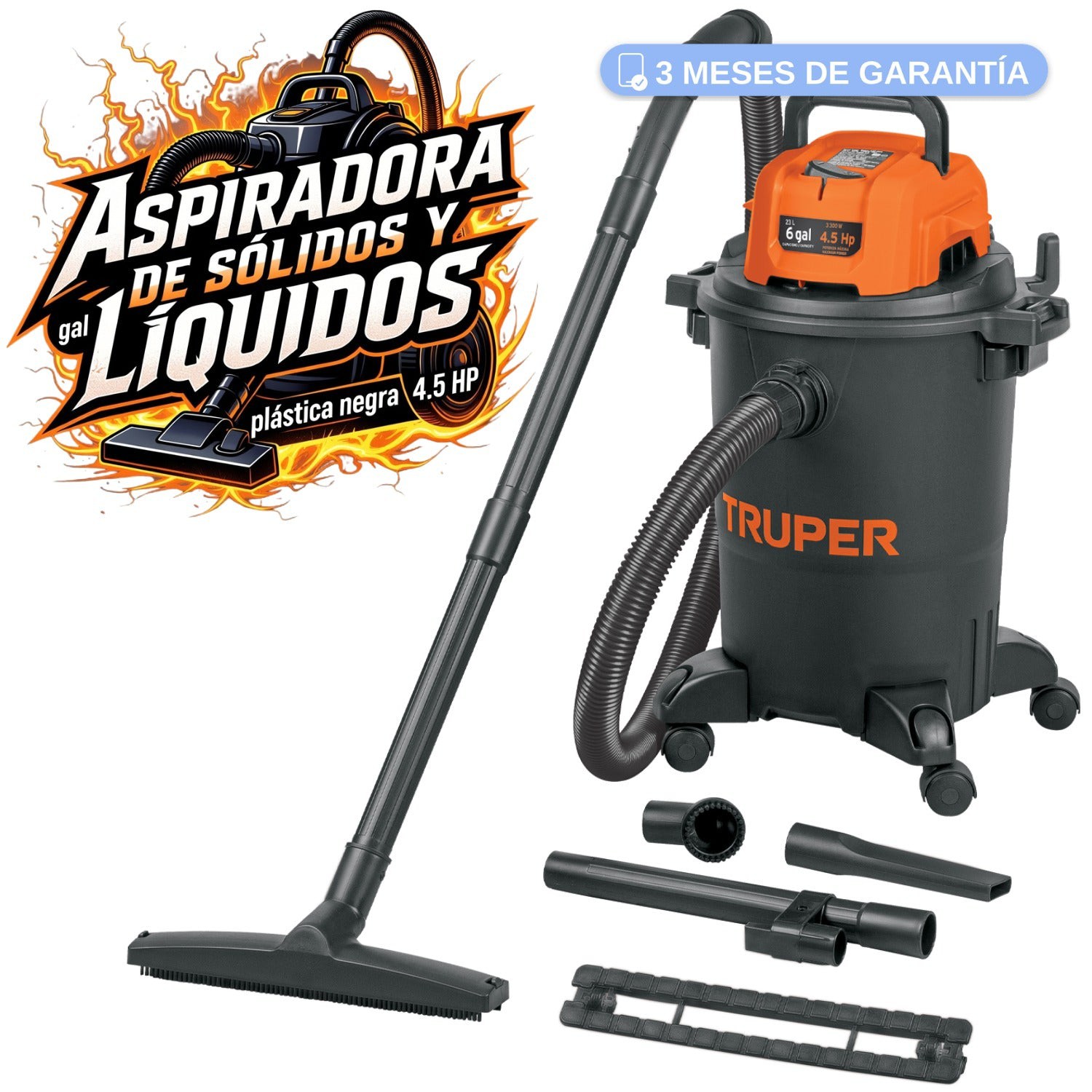 Aspiradora de s&oacute;lidos y l&iacute;quidos 6 gal pl&aacute;stica negra 4.5 HP image number null