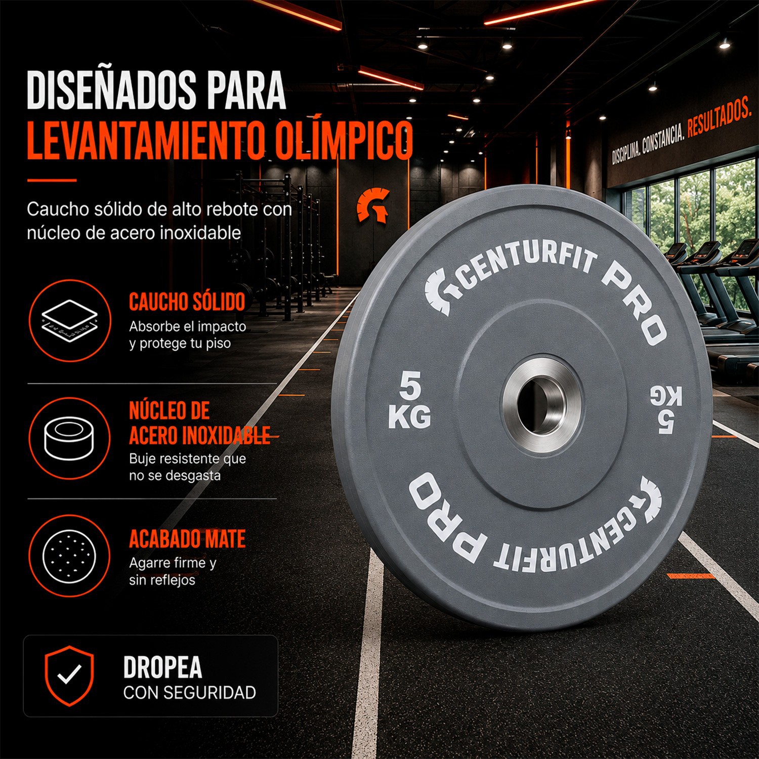 Par Discos Olimpicos Crossfit Bumper Nucleo Acero Reforzado Gris Centurfit image number null
