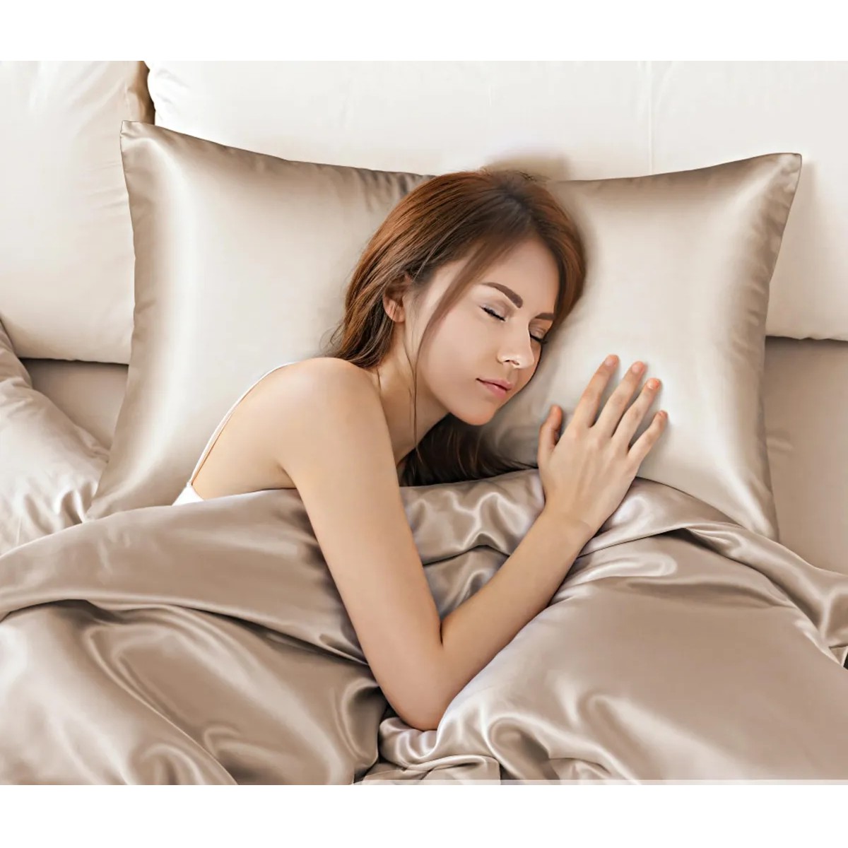2pz Fundas De Almohada Estandar De Sat&eacute;n Y Sedosas, C&oacute;modas Color: Champagne image number null