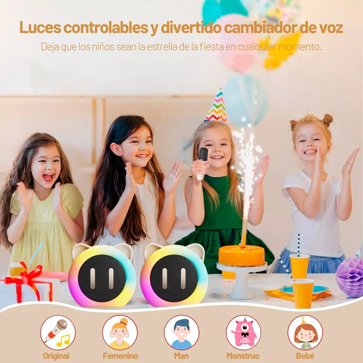 Altavoz Bluetooth Karaoke Port&aacute;til Con 2 Micr&oacute;fonos Beige image number null