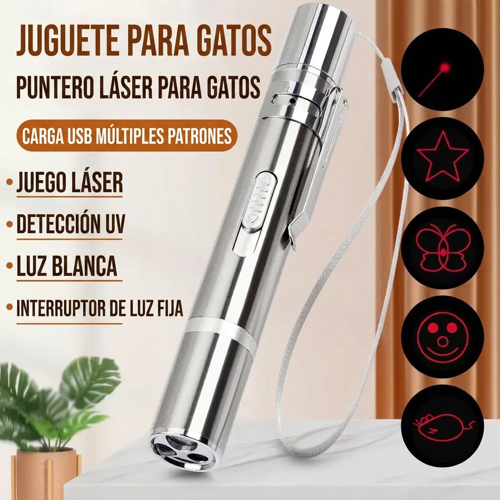 Puntero L&aacute;ser De Juguete Para Gatos 7 En 1 Con Carga Usb plata image number null