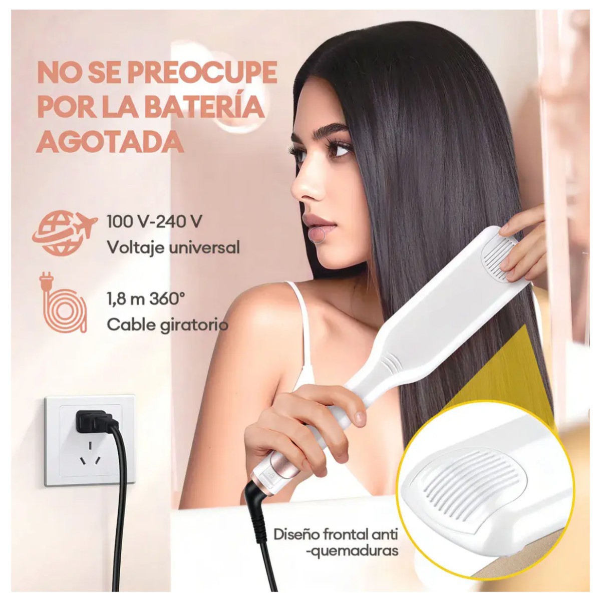 Plancha de Cabello Cer&aacute;mica I&oacute;nica Para Pelo H&uacute;medo y Seco Color Blanco image number null