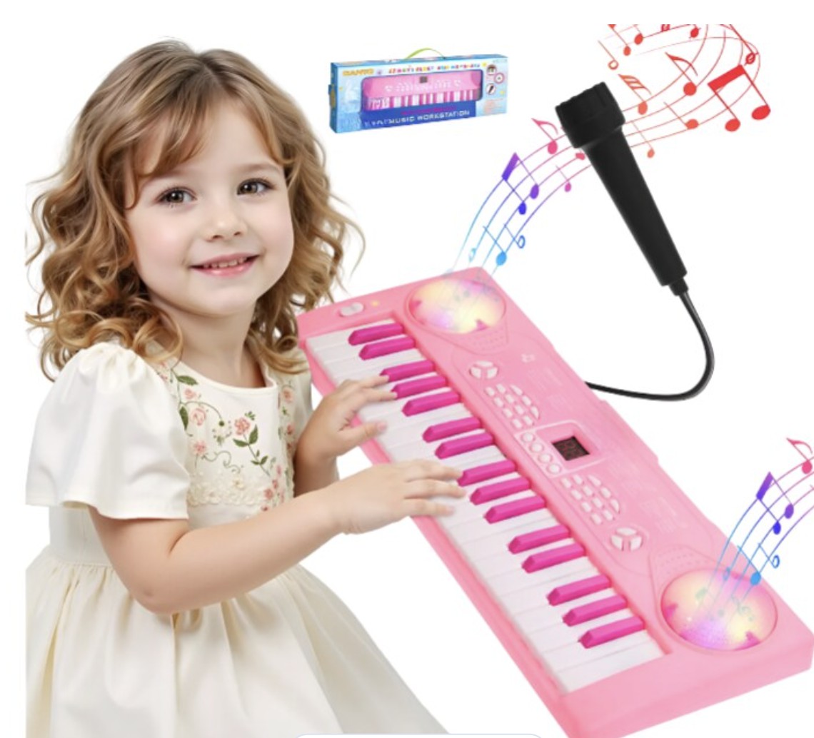 Piano Teclado Musical Para Ni&ntilde;os Micr&oacute;fono Modelo Rosa image number null