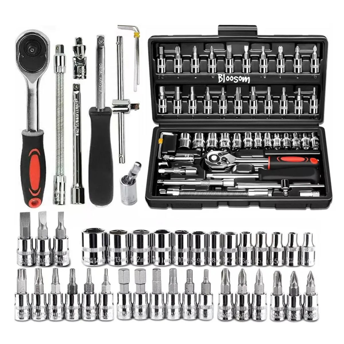 Juego Herramientas Mec&aacute;nicas Dados Kit 46 Piezas, Negro image number null