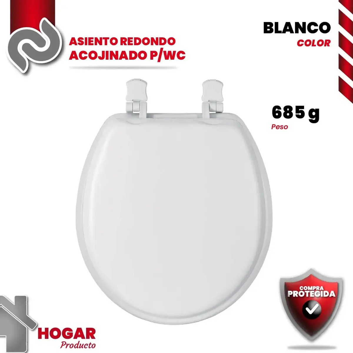 Asiento Redondo Acojinado Para Wc, Cerrado, Blanco image number null