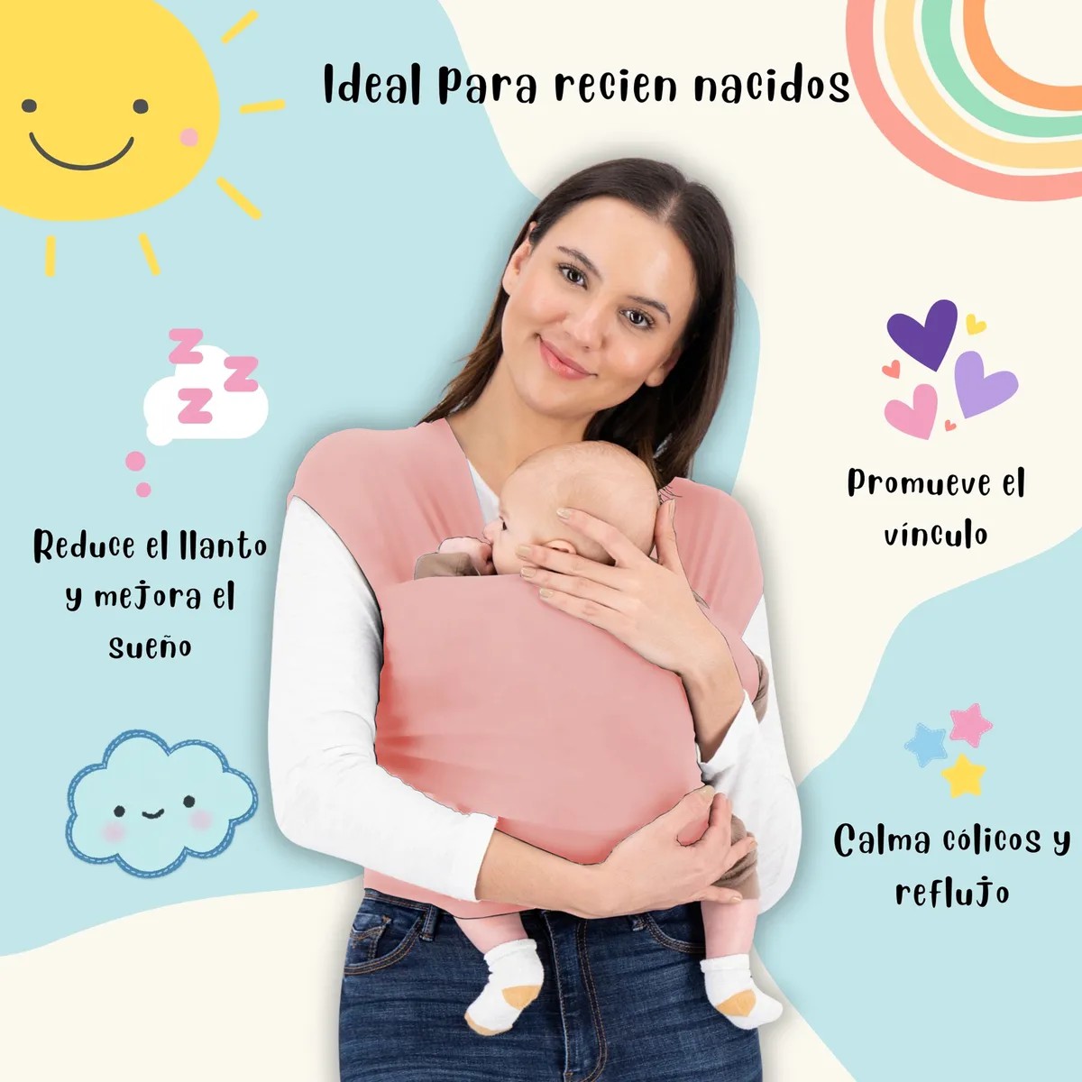 Rebozo Fular Bebe Elastico Ergonomico Rosa Claro image number null