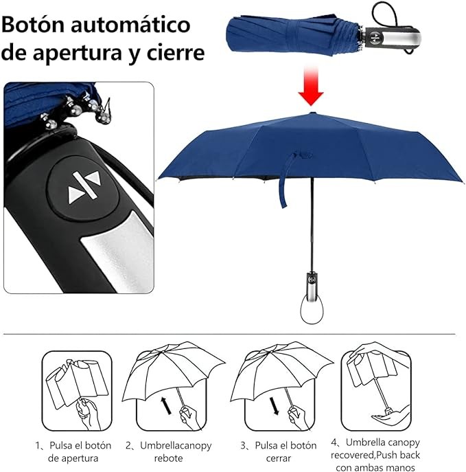 Salandens Paraguas,Sombrillas Para Lluvia Autom&aacute;tico,Encendido y Apagado Autom&aacute;tico,Paraguas Con 10 Varillas,Sombrilla Para Protecci&oacute;n Uv,Paraguas Para Lluvia Anti-Viento,Paraguas De Bolsillo. image number null
