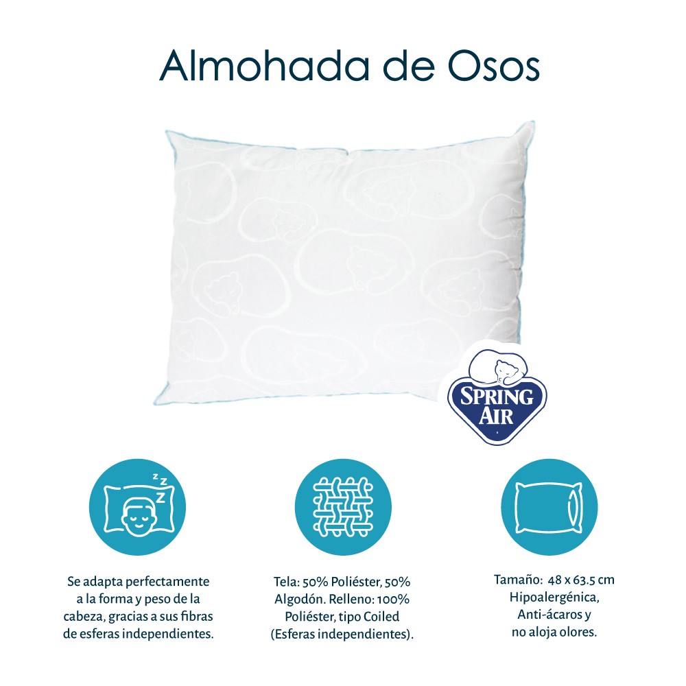 Protector Individual Spring Air Ultra Blanco + S&aacute;banas Spring Air Basic Crema + 2 Almohadas Spring Air Osos image number null