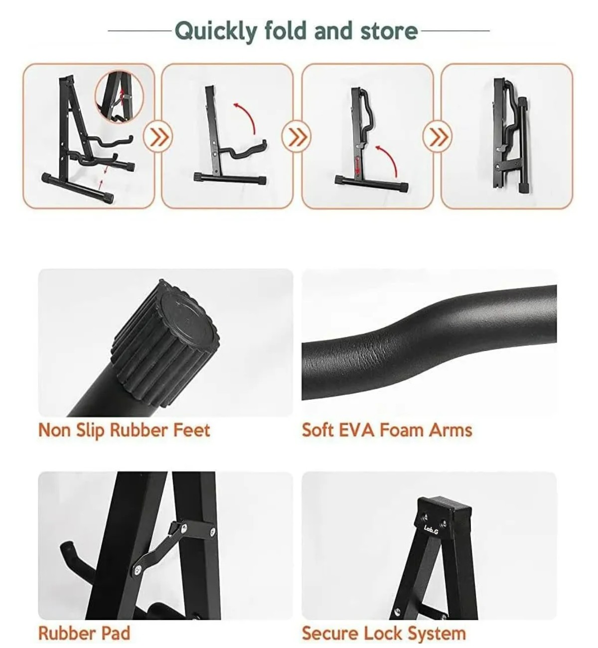 Soporte De Guitarra De Metal Plegable, Soporte De Base Negro image number null
