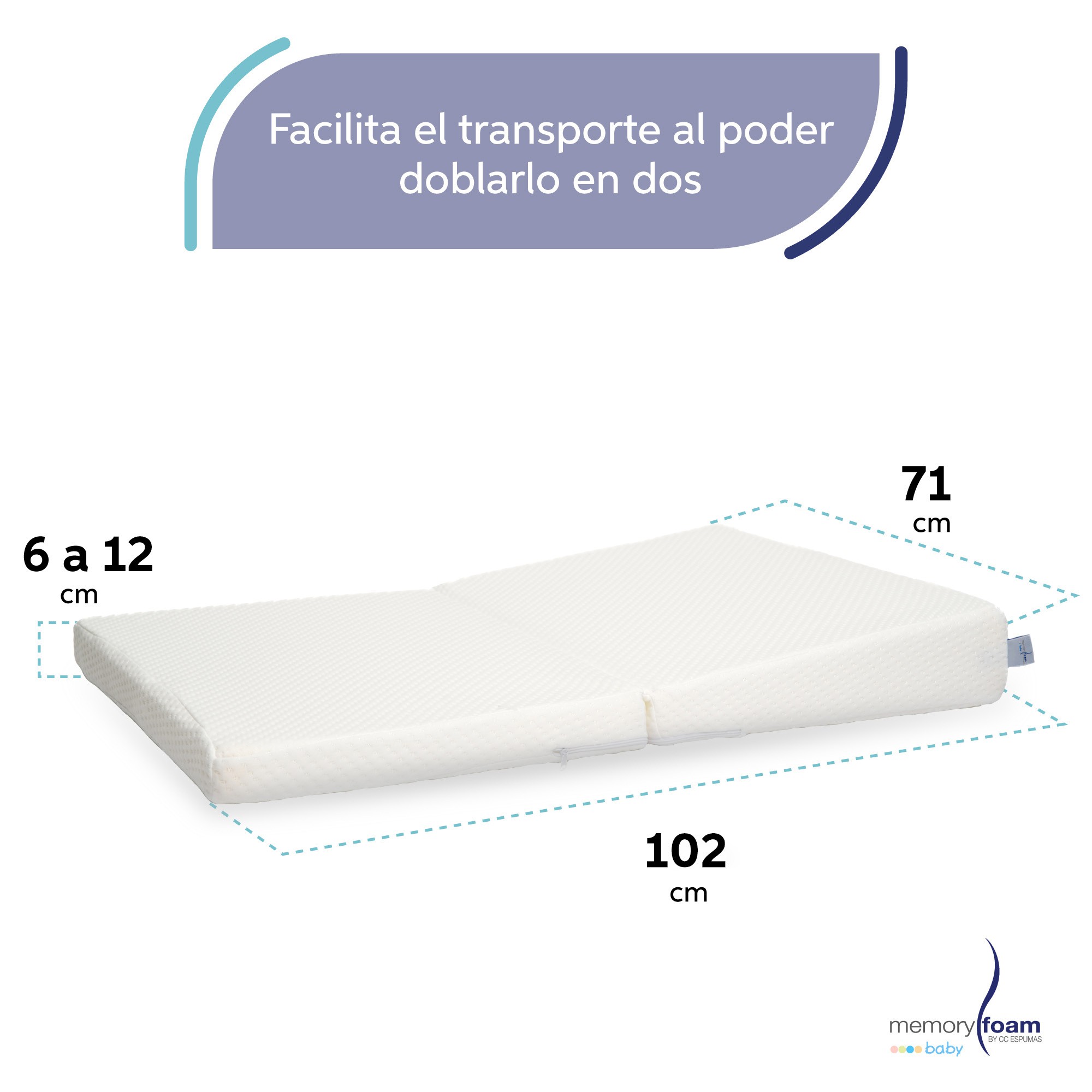 Memory Foam Colch&oacute;n Antirreflujo Plegable para Cuna de Viaje, 102 x 71 x12 cm. image number null