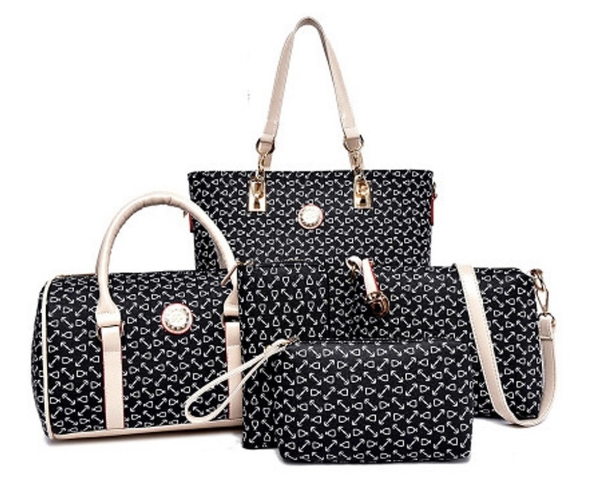 Set 6 Bolsas Mujer Estampado Cartera Moda Crossbody Tote Pu Color Negro image number null
