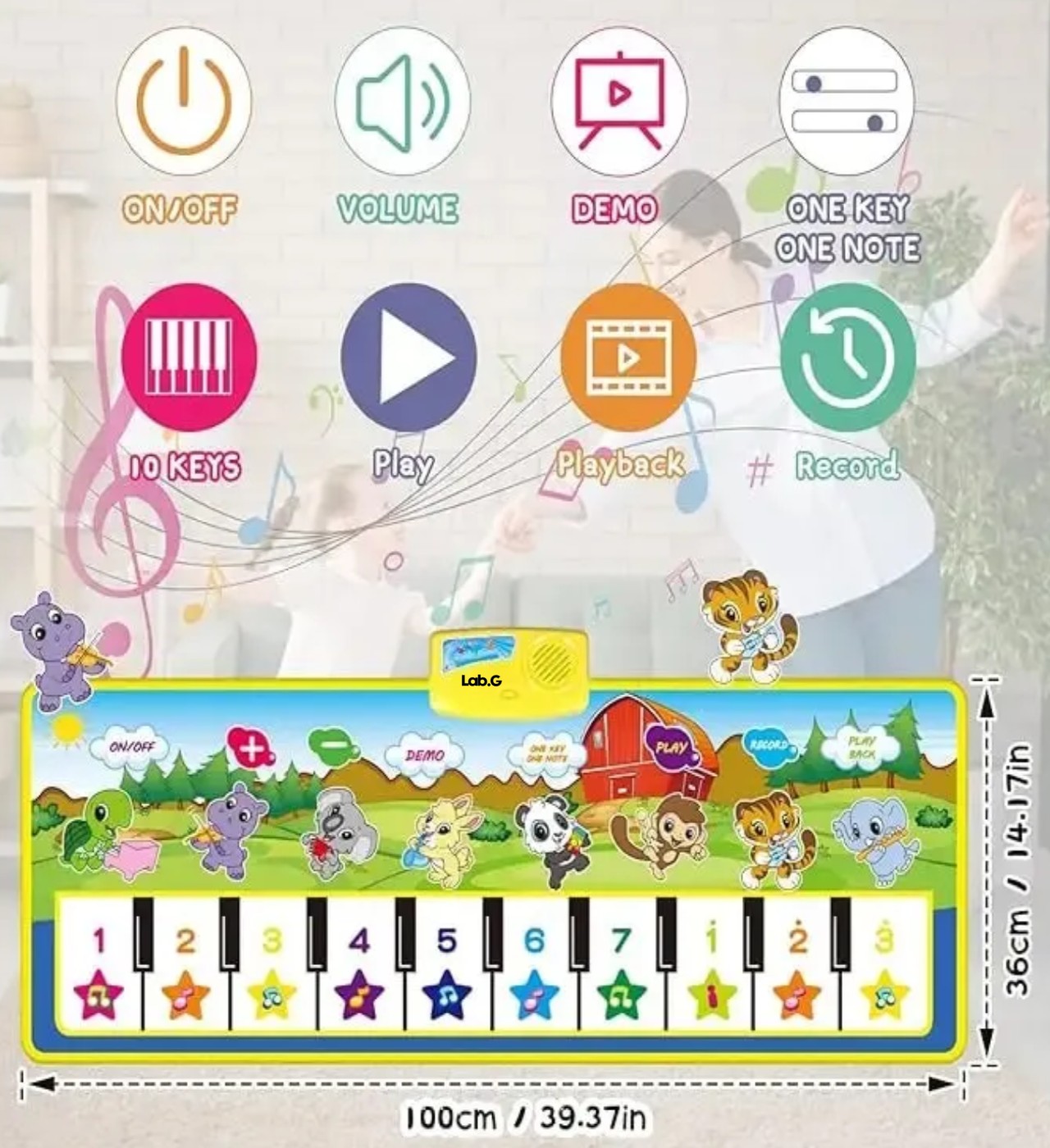 Tapete Piano Musical Para Beb&eacute; Alfombra Teclados Infantil Verde Lima image number null