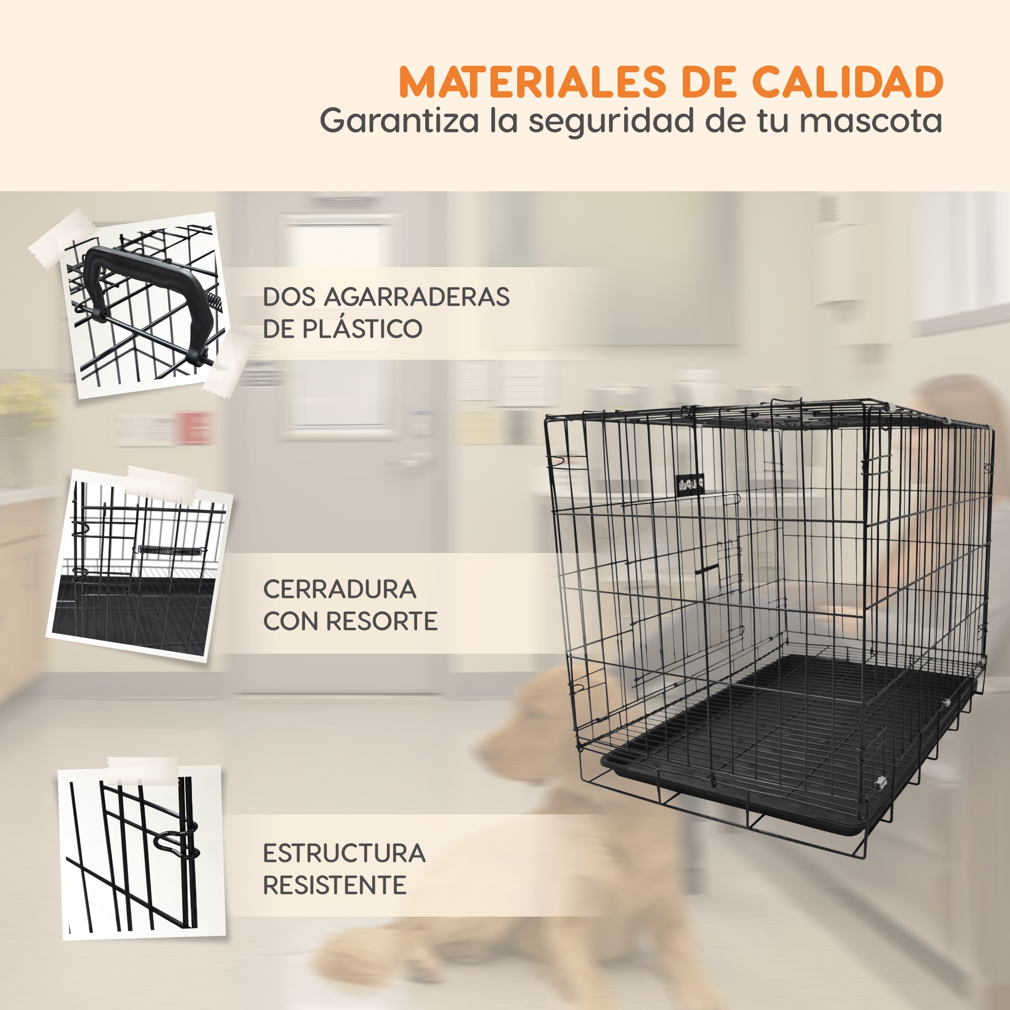 Jaula para Mascota Poli Pets Mediana de Acero Galvanizado 60 &times; 42 &times; 50 cm Plegable con Charola Extra&iacute;ble y Doble Puerta image number null